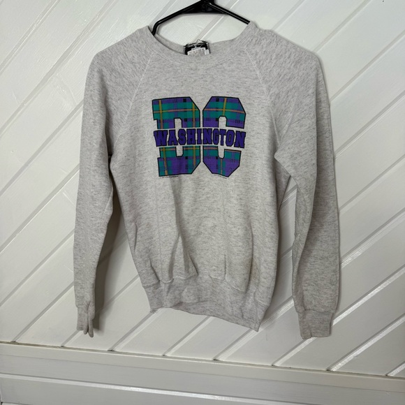 VINTAGE Washington DC Sweatshirt Youth L Gray America 90s USA Crewneck Pullover - Picture 1 of 12